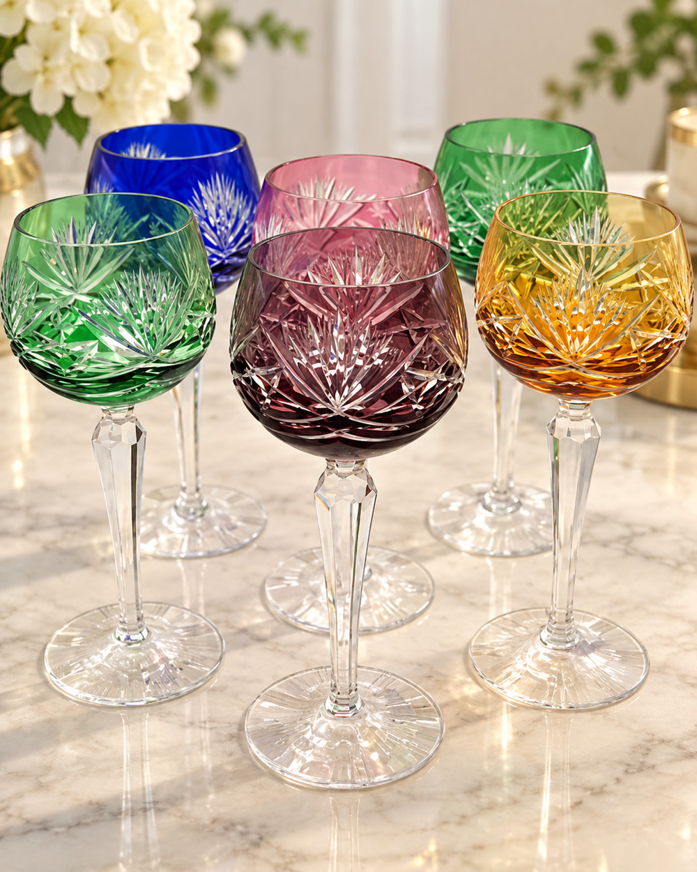 Vintage Nachtmann Dekor 124 Harlequin Hock Wine Glasses Set of 6 Bavaria Germany